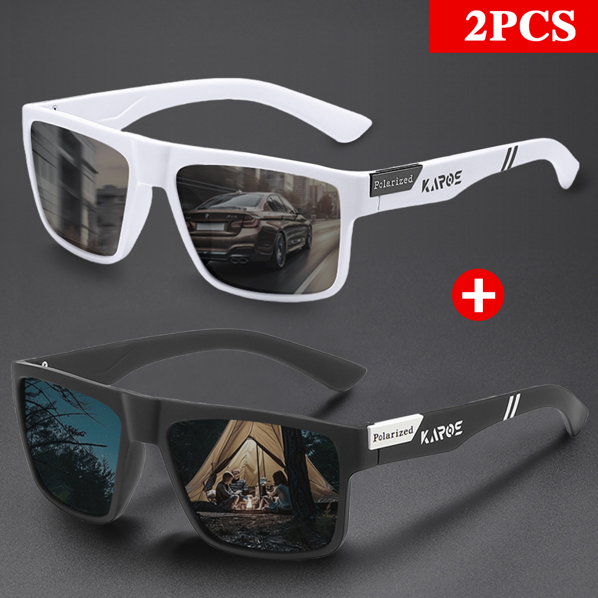 KAROS 2PCS Retro Square Polari - Fishing Sunglasses Polarized review and price